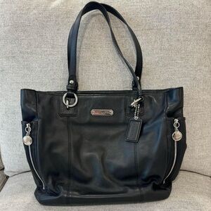 Coach Black Leather Tote with Silver Accents